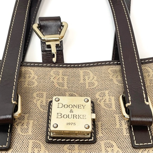 Dooney And Bourke Brown Leather Signature Jacquard Hobo Shoulder Logo - Picture 7 of 16